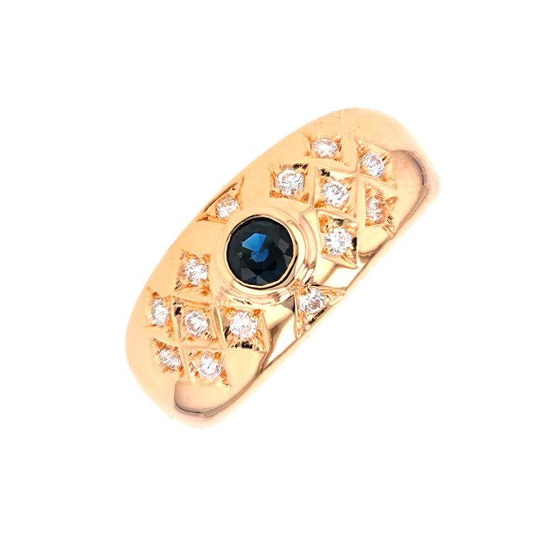 Bague vintage saphir 0.23 carat et diamants 0.21 carat or jaune 6.84g Comme neuf -  reconditionné disponible sur Gemme Les Bijoux